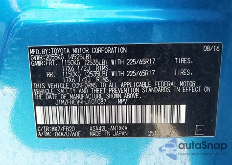 2017 Toyota Rav4 Le z USA, uszkodzony, nr VIN JTMZFREV9HJ101087